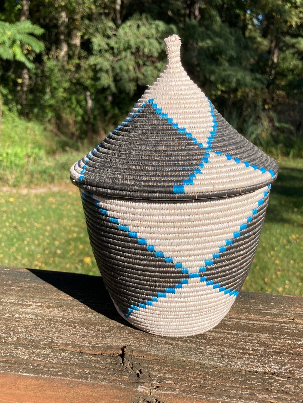 NWOT Businje Basket Circle of Hands Uganda Handwoven Lidded Basket 9”